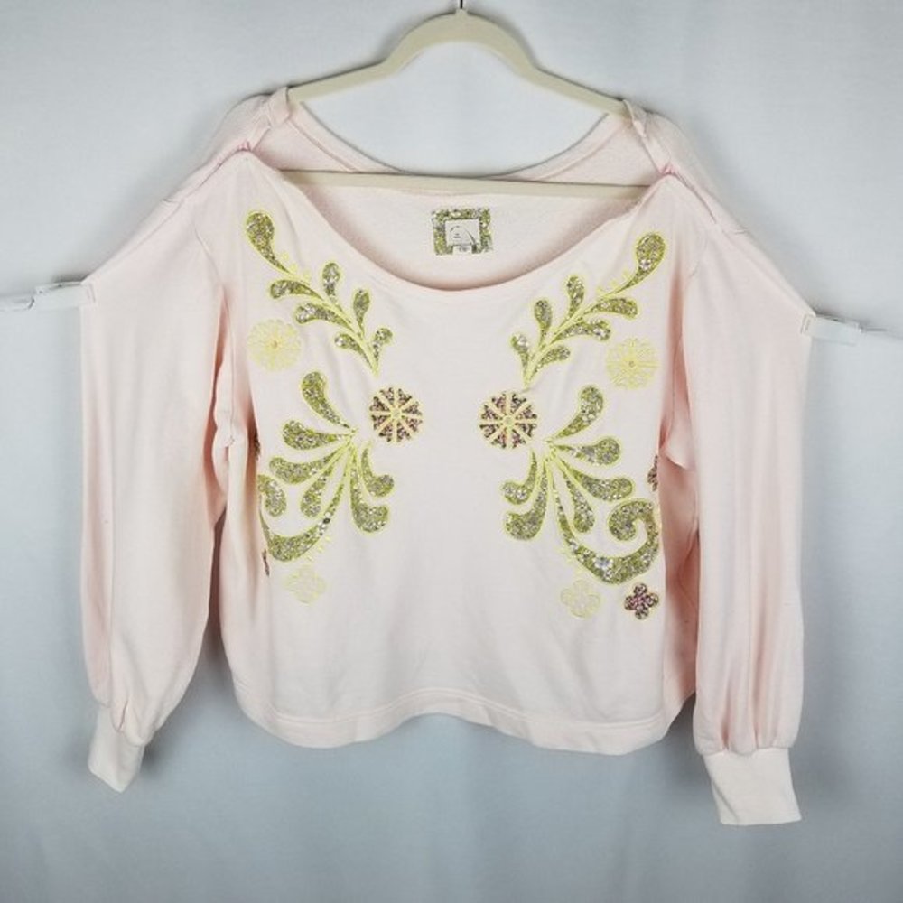 Postcard sweatshirt pink oversized appliqued.‎